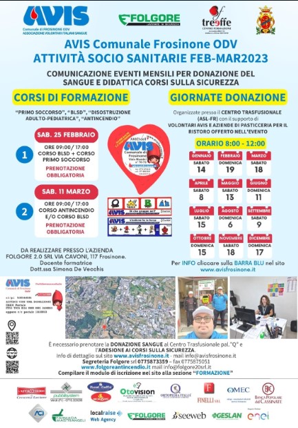 Locandina corsi e calendario donazioni